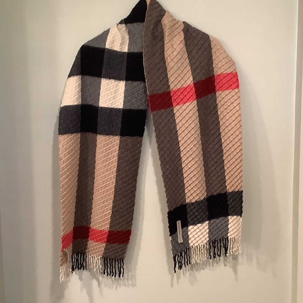 Burberry Checkered Scarf in Red, Black, and Tan